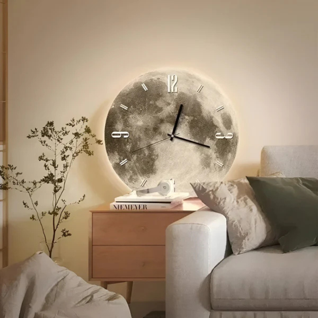 Zegar Ścienny Księżycowy 30 cm – Elegancki Zegar na Ścianę do Salonu i Sypialni, Nowoczesny Design z Drewna 2