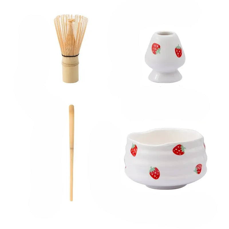 Zestaw do Matcha z Ceramiczną Czarką w Kształcie Truskawki – Akcesoria do Robienia Matchy i Matcha Latte 5