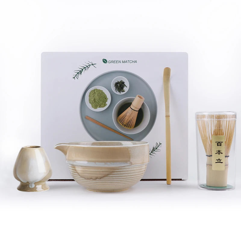 Zestaw do herbaty Matcha 4-częściowy z bambusowym trzepaczem i ceramiczną miseczką – idealny zestaw herbat na prezent 5