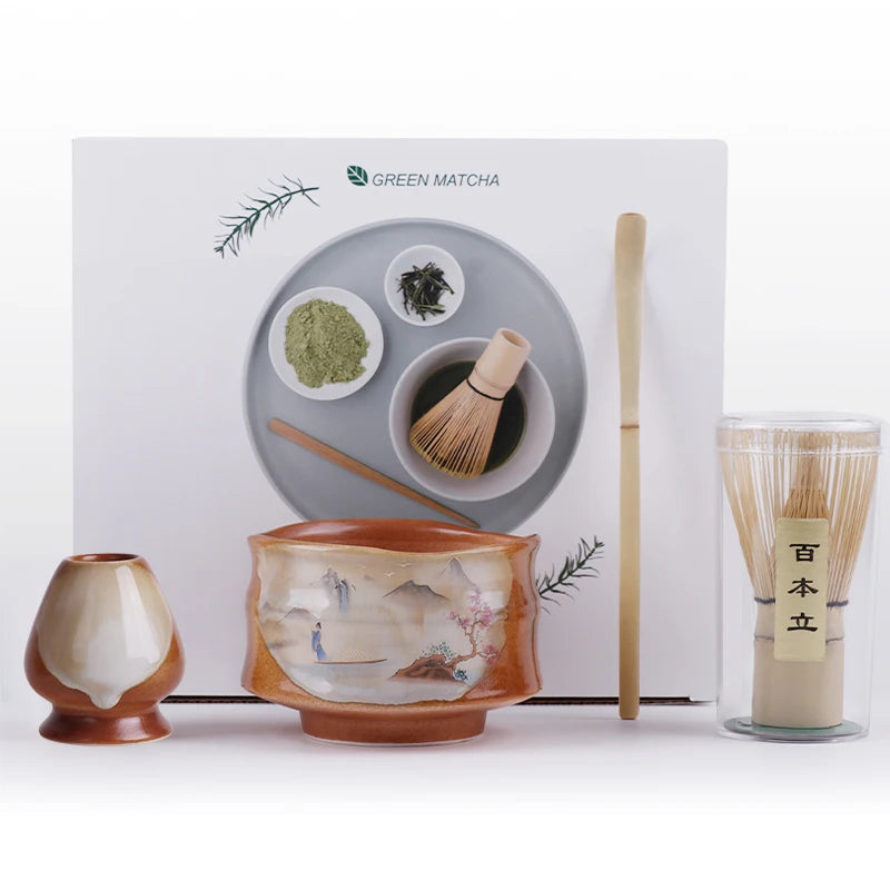 Zestaw do herbaty Matcha 4-częściowy z bambusowym trzepaczem i ceramiczną miseczką – idealny zestaw herbat na prezent 8