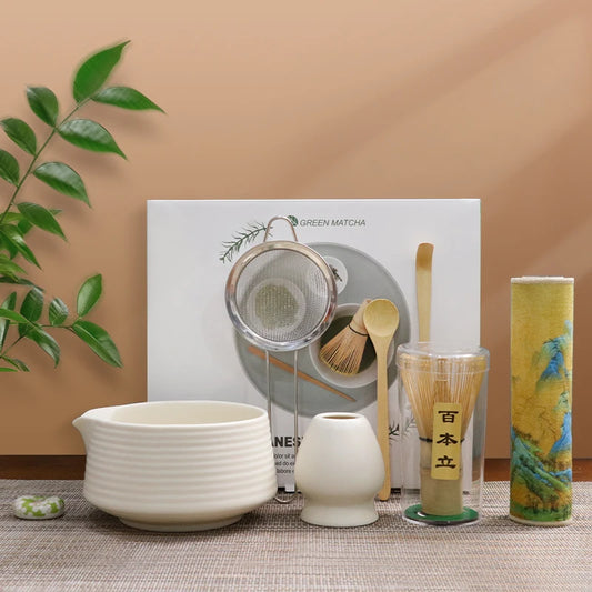 Zestaw do herbaty matcha 8-elementowy z ceramiki - Akcesoria do parzenia herbaty na prezent, tradycyjna ceremonia 0