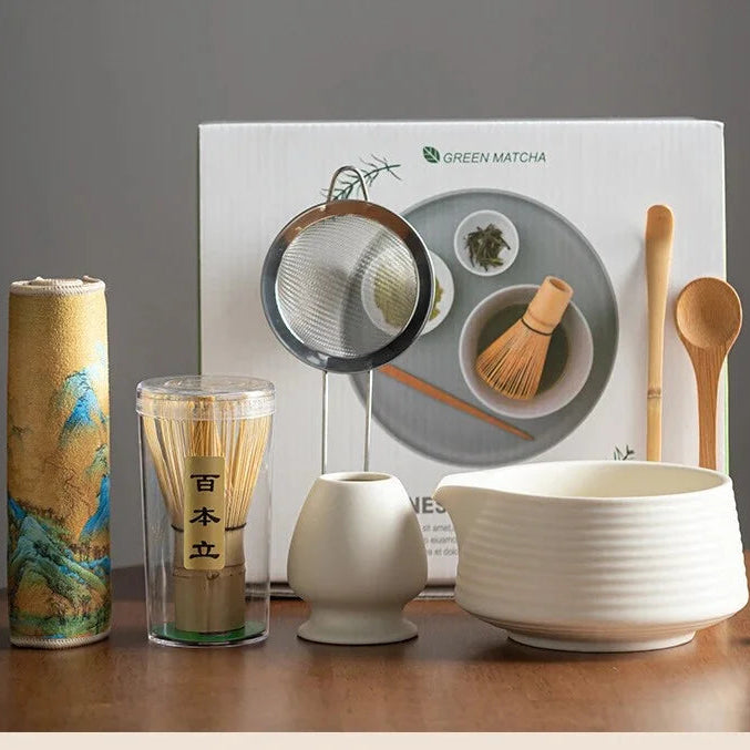 Zestaw do herbaty matcha 8-elementowy z ceramiki - Akcesoria do parzenia herbaty na prezent, tradycyjna ceremonia 3