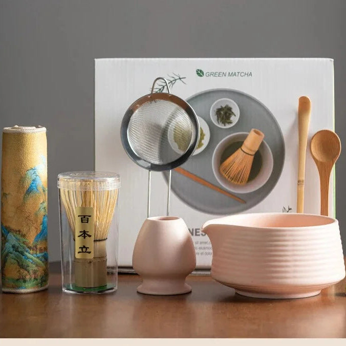 Zestaw do herbaty matcha 8-elementowy z ceramiki - Akcesoria do parzenia herbaty na prezent, tradycyjna ceremonia 4