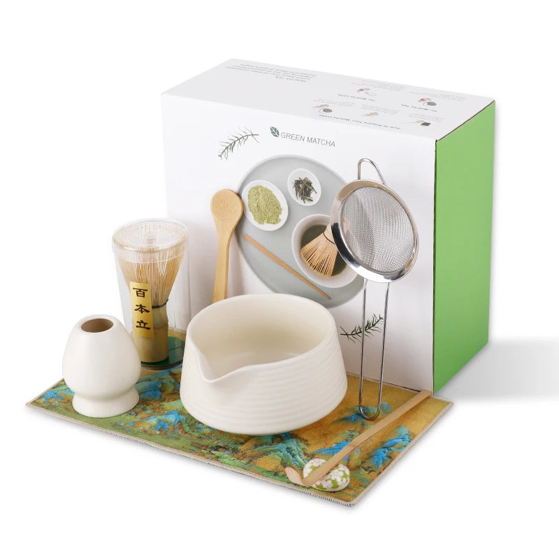 Zestaw do herbaty matcha 8-elementowy z ceramiki - Akcesoria do parzenia herbaty na prezent, tradycyjna ceremonia 6