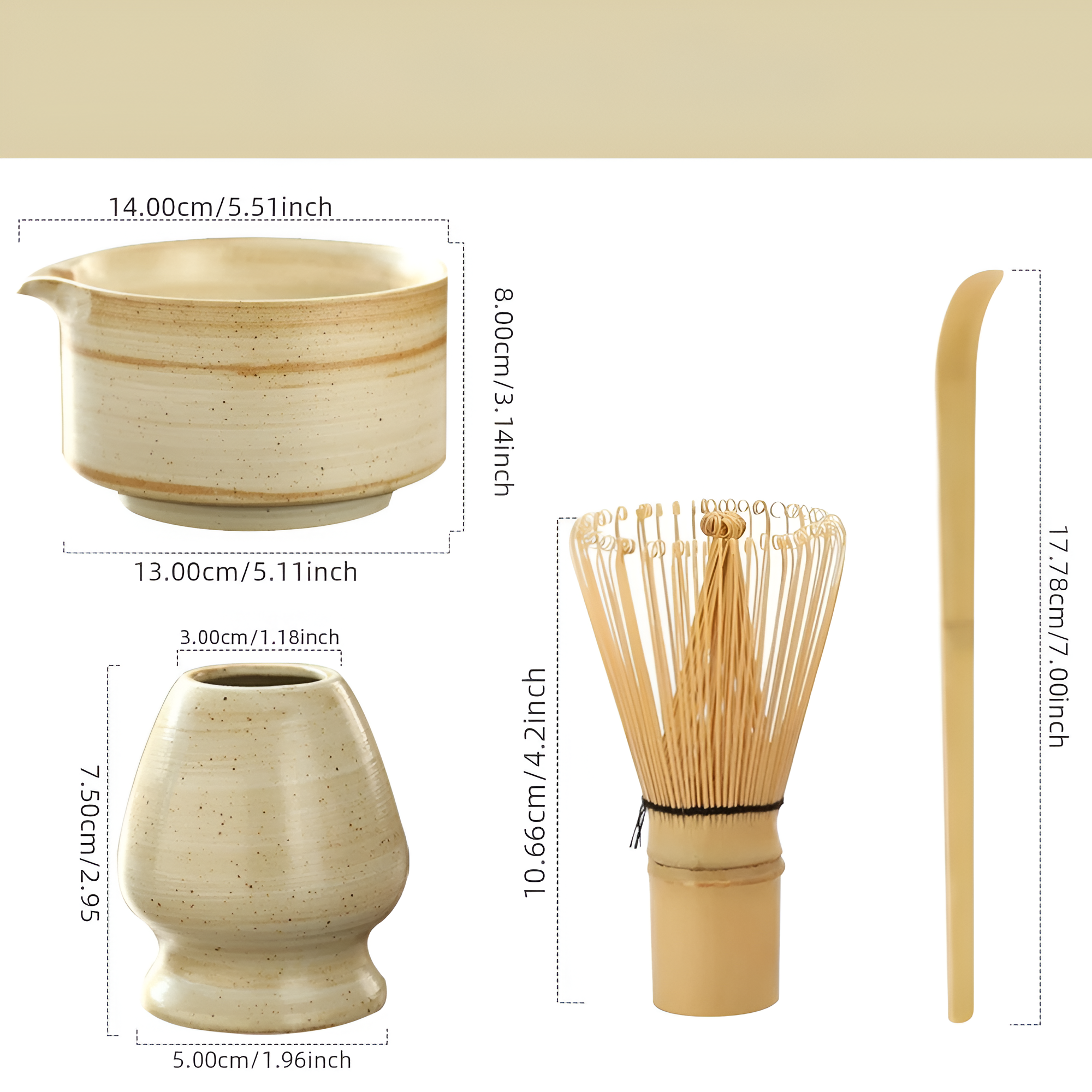 Zestaw do herbaty matcha – Ceramika, bambus i stal nierdzewna, idealny do parzenia herbaty, doskonały na prezent