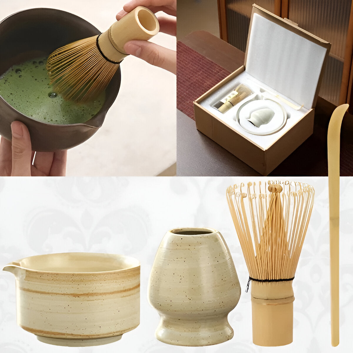 Zestaw do herbaty matcha – Ceramika, bambus i stal nierdzewna, idealny do parzenia herbaty, doskonały na prezent 7