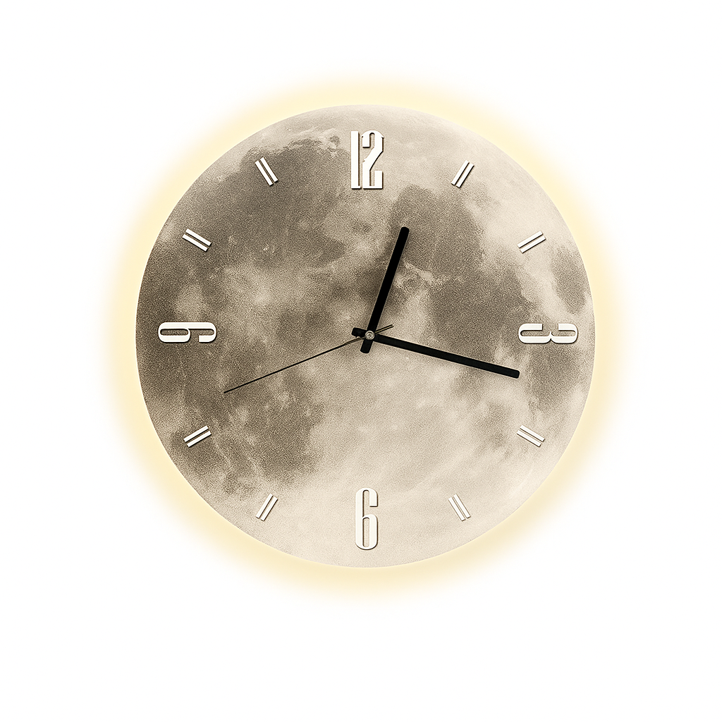 Zegar Ścienny Księżycowy 30 cm – Elegancki Zegar na Ścianę do Salonu i Sypialni, Nowoczesny Design z Drewna