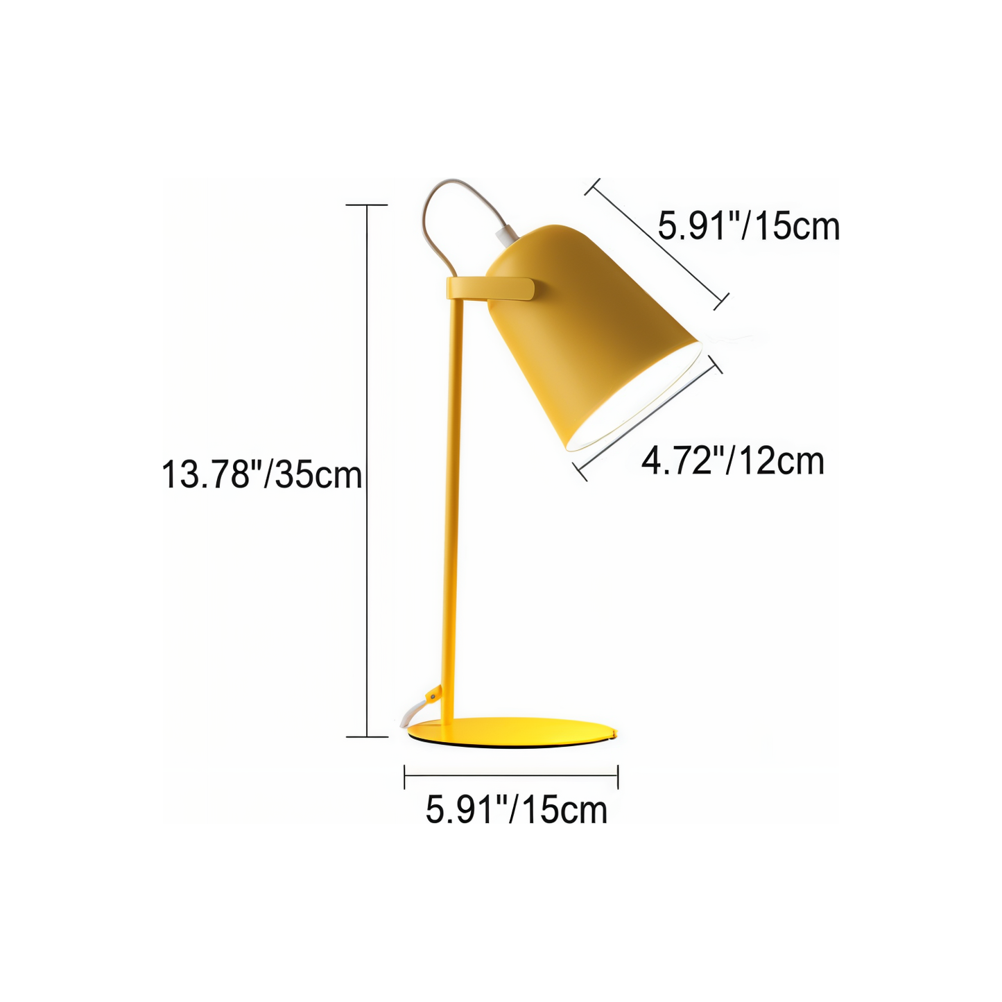 Elegancka lampa stołowa LED w kolorze żółtym, idealna do biurka lub stolika nocnego, z subtelnym światłem.