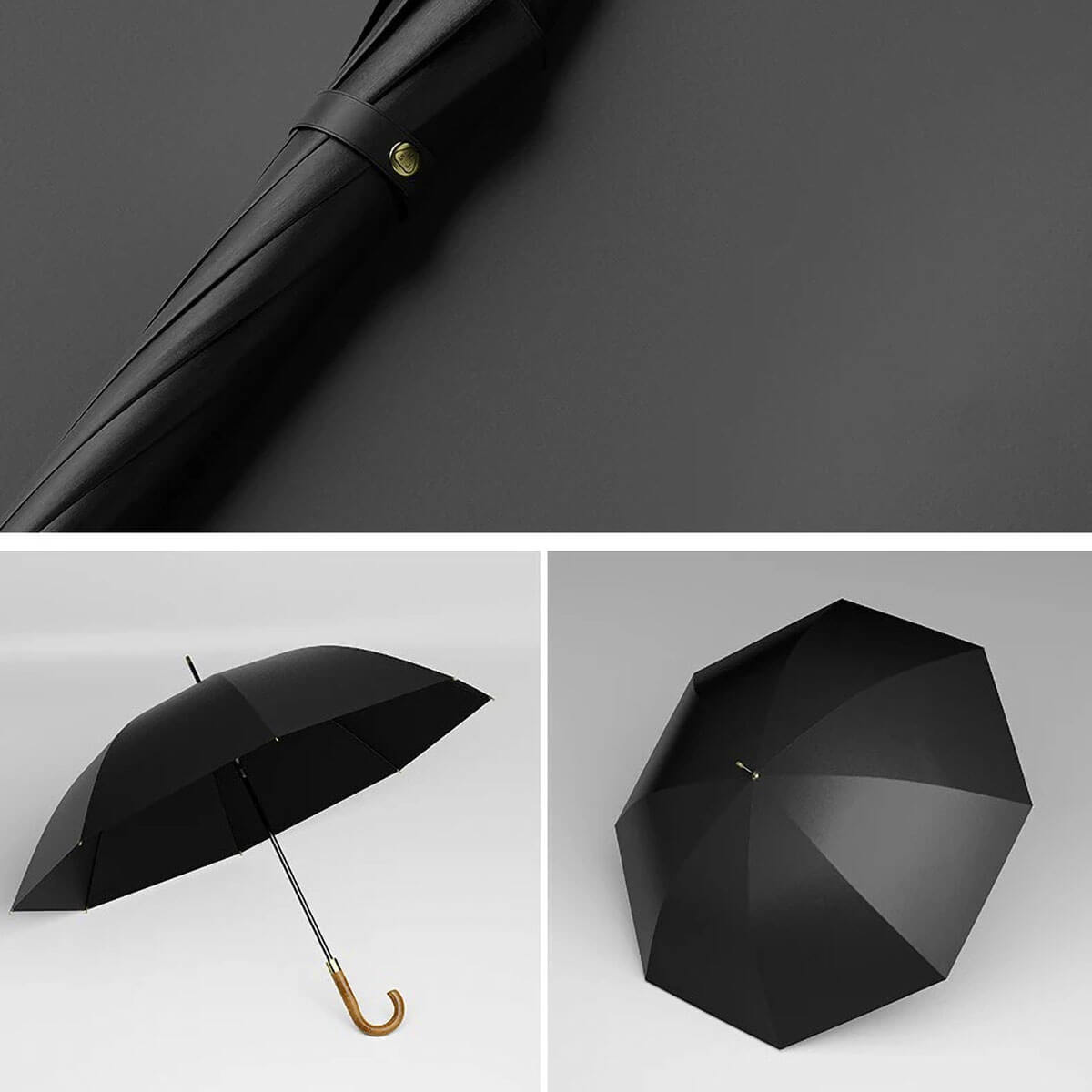 Elegancki parasol w kolorze czarnym – widok z boku