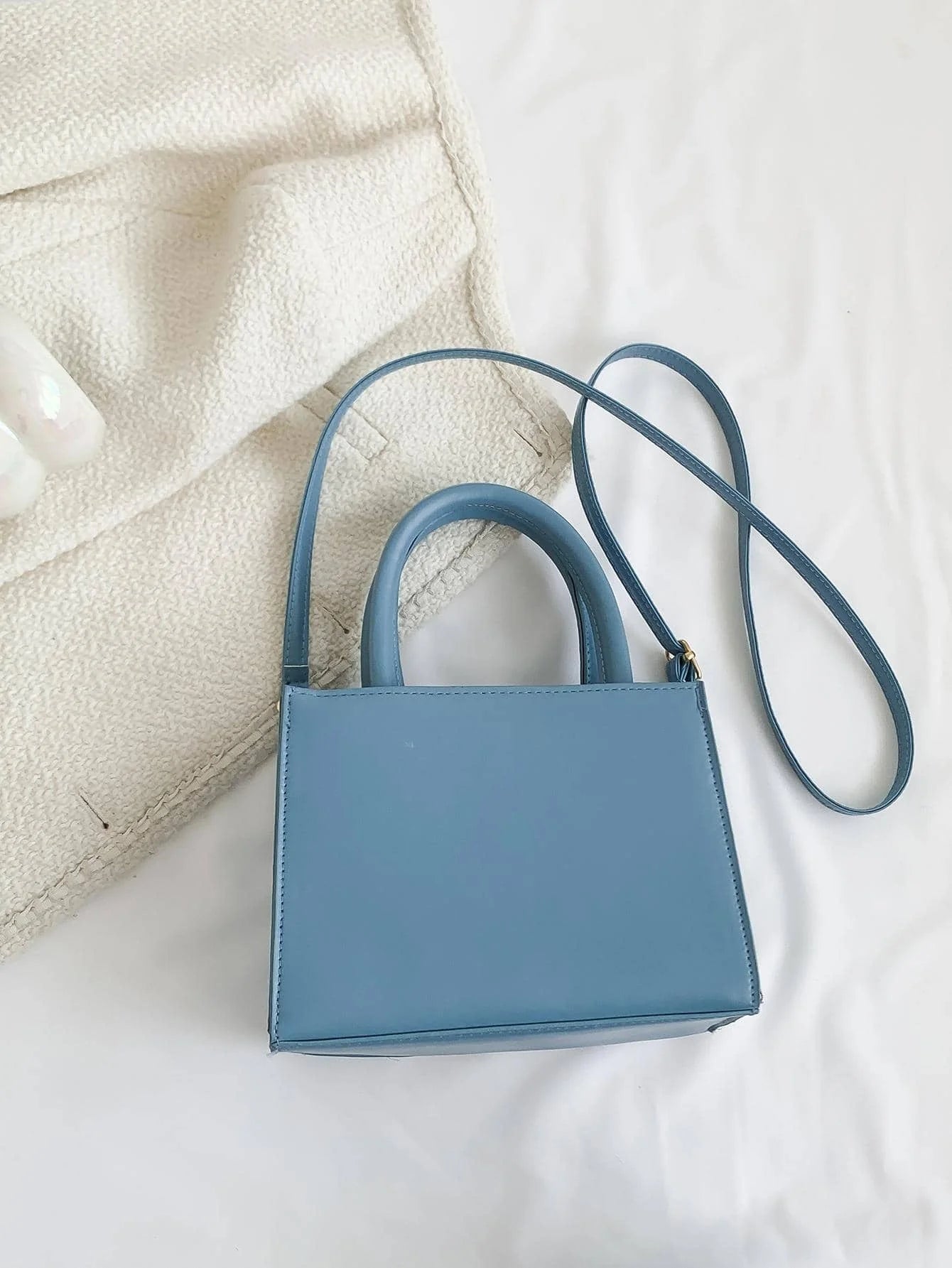 Kwadratowa torba materiałowa denim – widok z tyłu