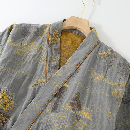 Komplet piżamy bawełnianej – górna część kimono z bliska