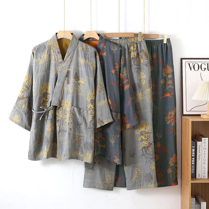 Komplet piżamy kimono z szerokimi rękawami – przód