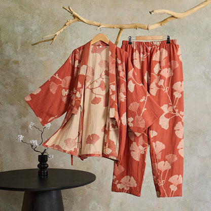 Piżama kimono bawełniana – długie spodnie i bluzka z wiązaniem