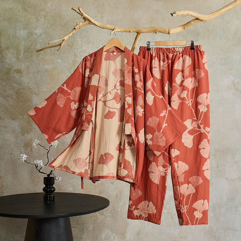 Piżama kimono bawełniana – długie spodnie i bluzka z wiązaniem
