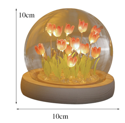 Lampa Stołowa Szklana LED z Tulipanami – Elegancka Lampa Stołowa do Salonów, Nowoczesny Design, Energooszczędna