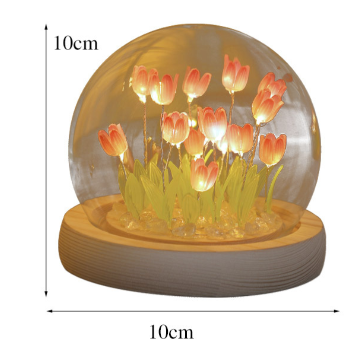 Lampa Stołowa Szklana LED z Tulipanami – Elegancka Lampa Stołowa do Salonów, Nowoczesny Design, Energooszczędna