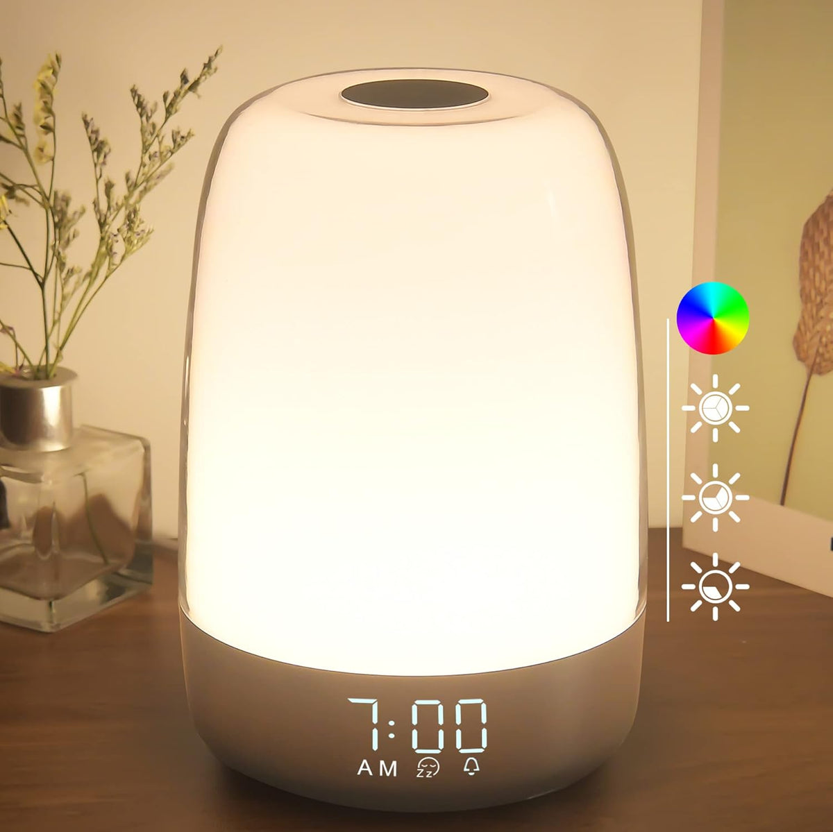 Lampka do budzenia z symulacją wschodu słońca na nocnej szafce