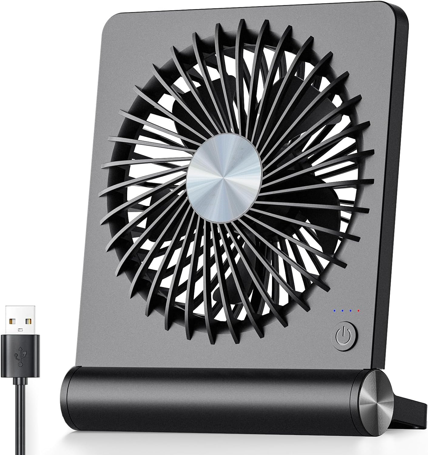 Mały cichy wentylator biurkowy USB na białym tle