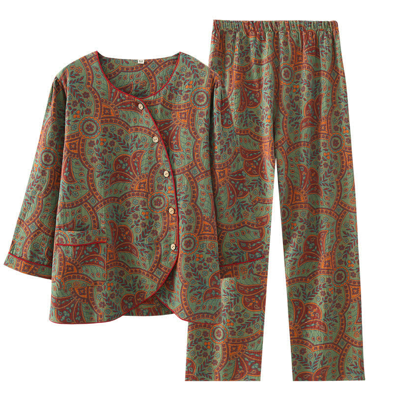 Komplet do spania z bawełny w stylu vintage – widok z przodu