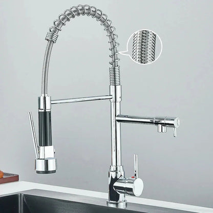 Bateria HydroSpout – elastyczna podwójna wylewka ze stali nierdzewnej do efektywnego użytkowania w kuchni z możliwością obrotu o 360° 0