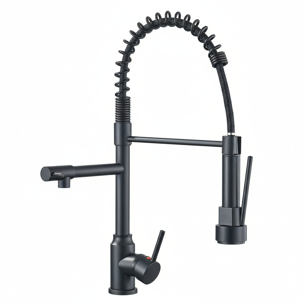 Bateria HydroSpout – elastyczna podwójna wylewka ze stali nierdzewnej do efektywnego użytkowania w kuchni z możliwością obrotu o 360° 1