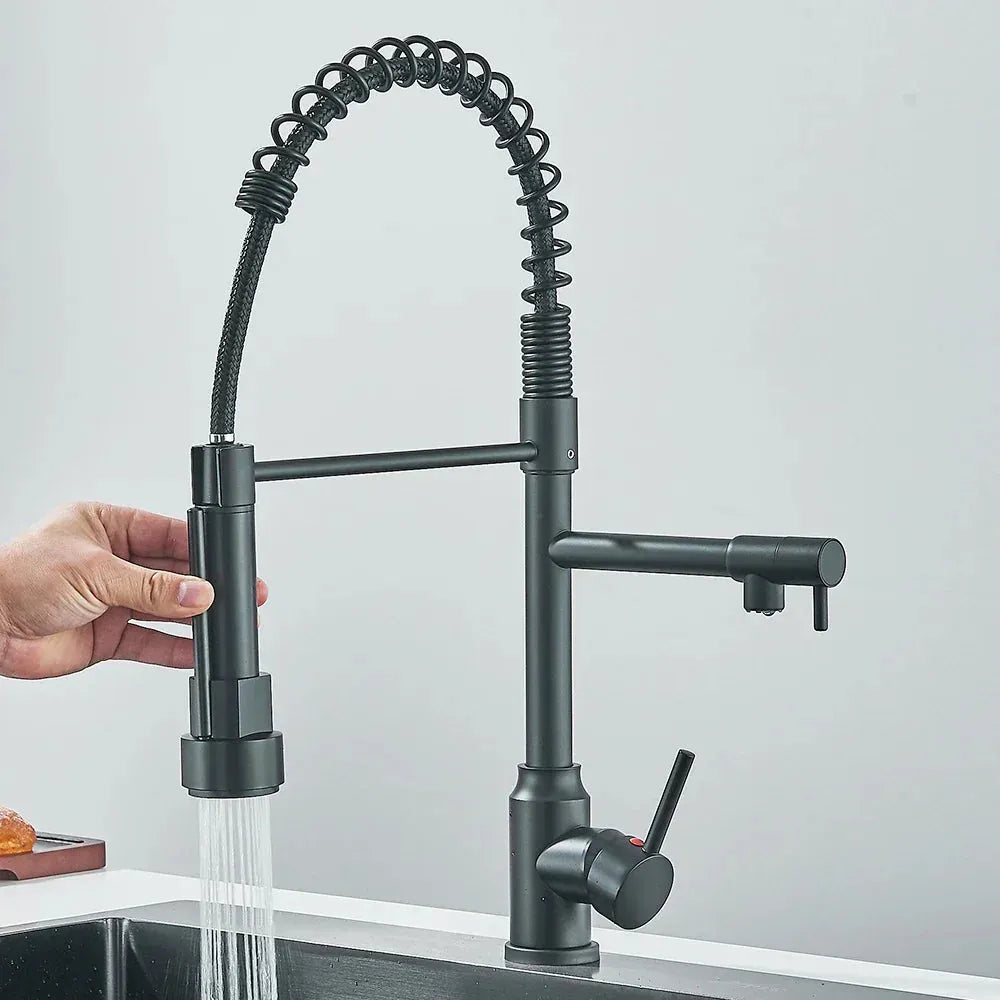Bateria HydroSpout – elastyczna podwójna wylewka ze stali nierdzewnej do efektywnego użytkowania w kuchni z możliwością obrotu o 360° 2