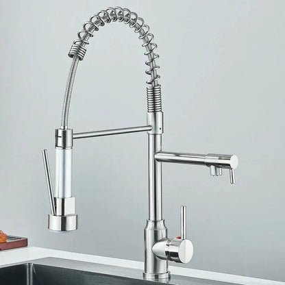 Bateria HydroSpout – elastyczna podwójna wylewka ze stali nierdzewnej do efektywnego użytkowania w kuchni z możliwością obrotu o 360° 5