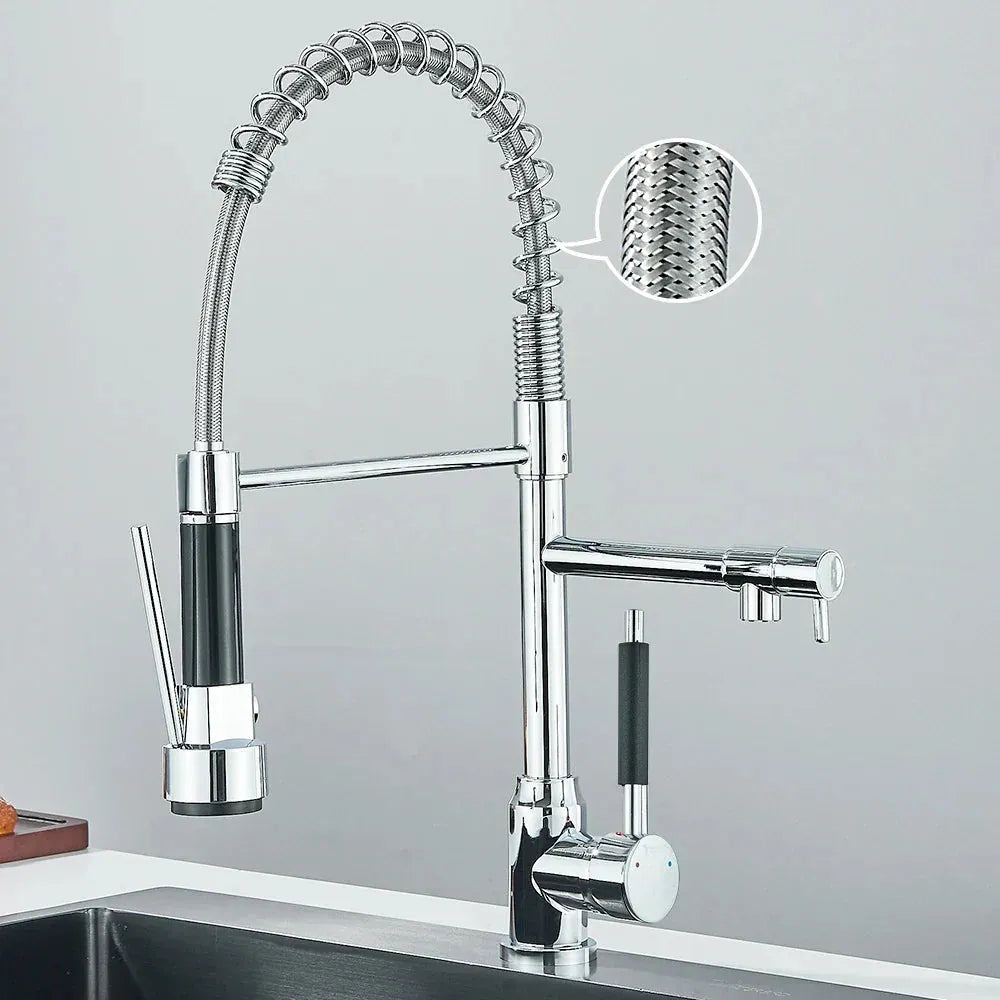 Bateria HydroSpout – elastyczna podwójna wylewka ze stali nierdzewnej do efektywnego użytkowania w kuchni z możliwością obrotu o 360° 7