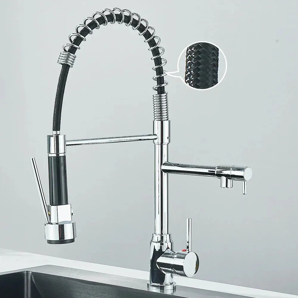 Bateria HydroSpout – elastyczna podwójna wylewka ze stali nierdzewnej do efektywnego użytkowania w kuchni z możliwością obrotu o 360° 8