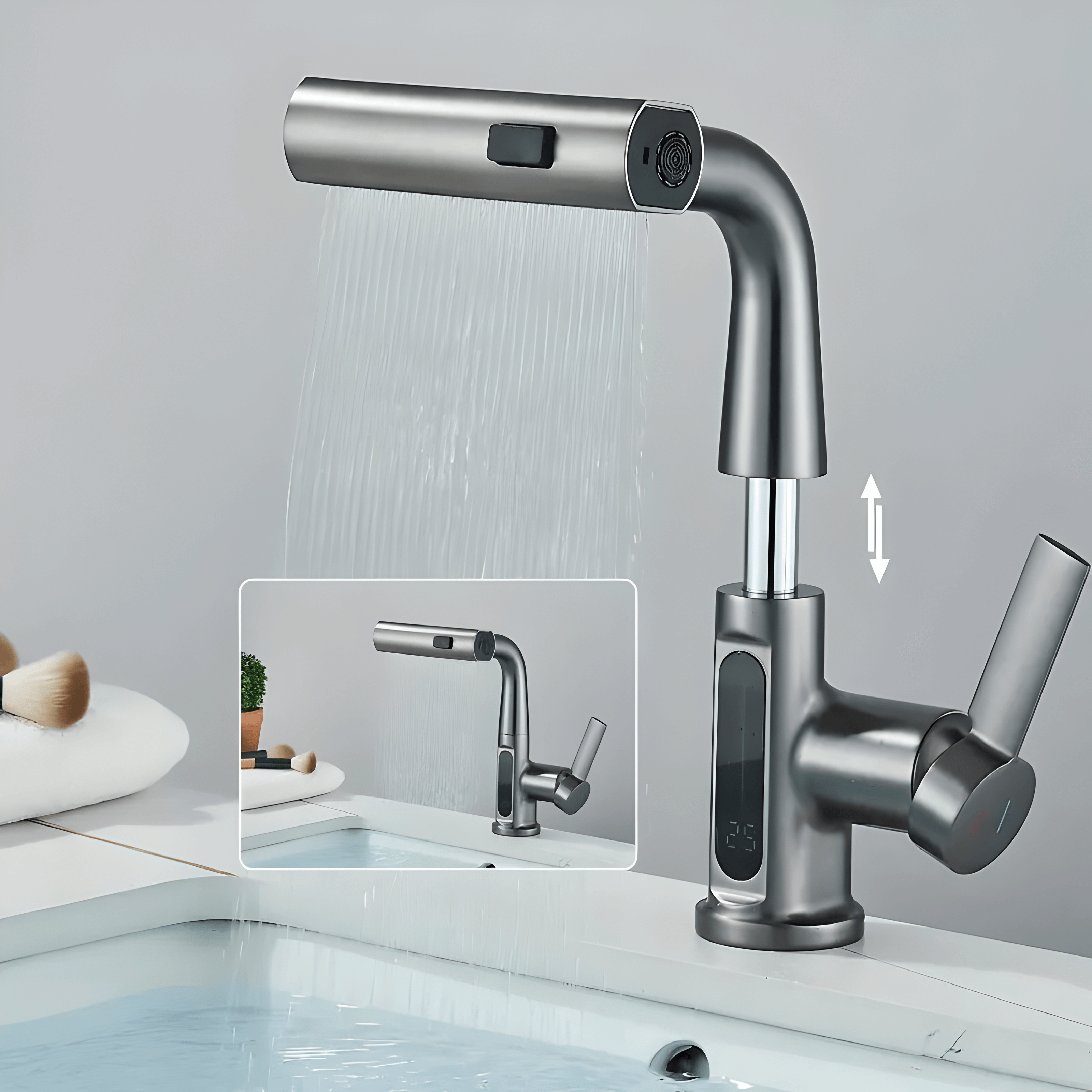 Bateria kuchenna ze stali nierdzewnej z wyciąganą wylewką – Nowoczesny kran kuchenny z regulacją strumienia wody 8