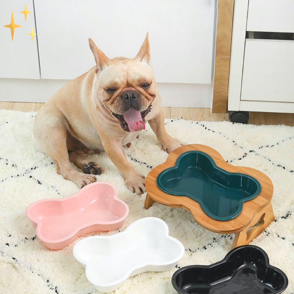 Ceramiczna Miska Dla Psa z Drewnianą Podstawą – Ergonomiczny Design i Stylowy Kształt w Formie Kości 0