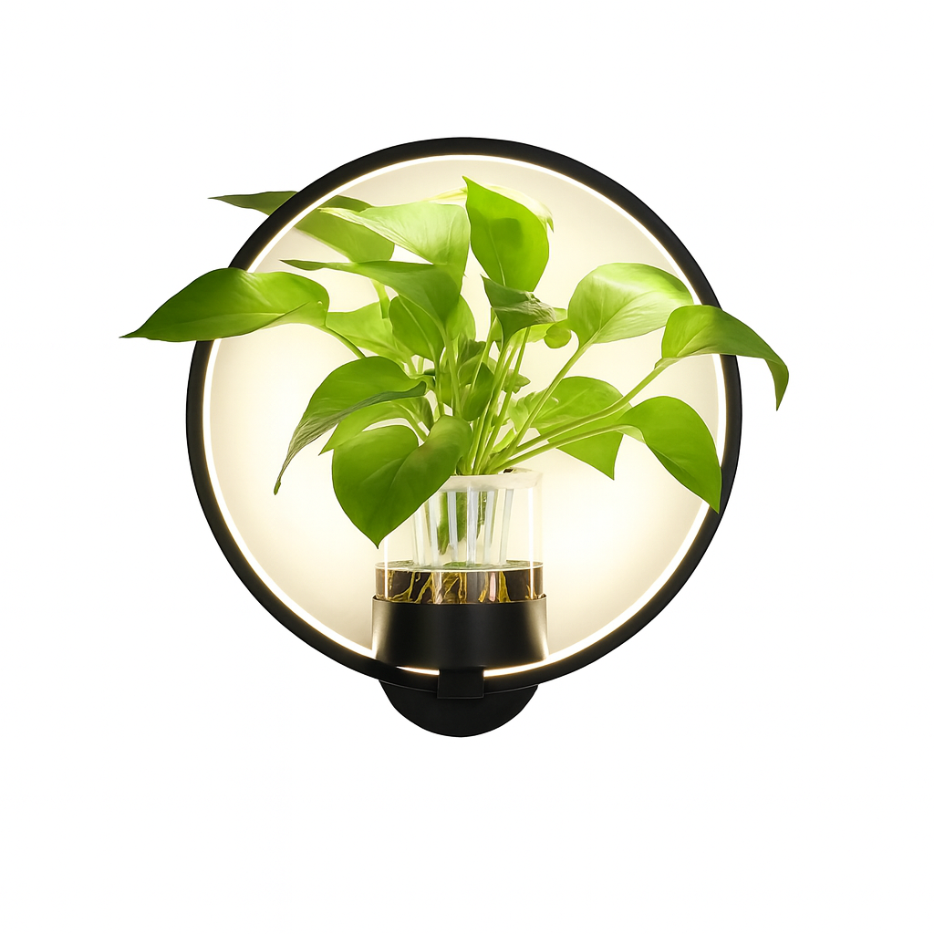 Nowoczesny Kinkiet LED Ścienny z Doniczką na Rośliny w Czerni – Kinkiet do Sypialni i Salonu, Minimalistyczny Design