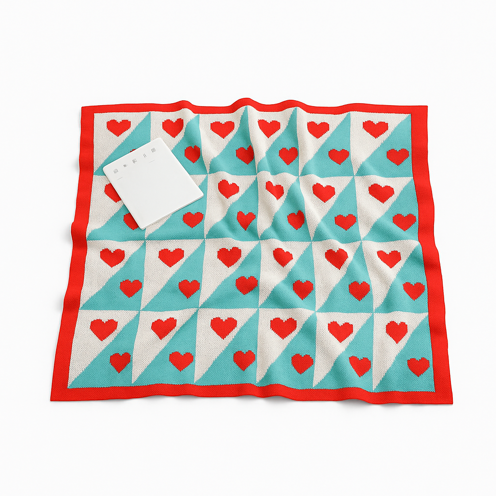 Ciepły Koc Fleece z Wzorem Serc 130x150 cm – Miękka Narzuta z Poliesteru i Bawełny do Użytku Całorocznego