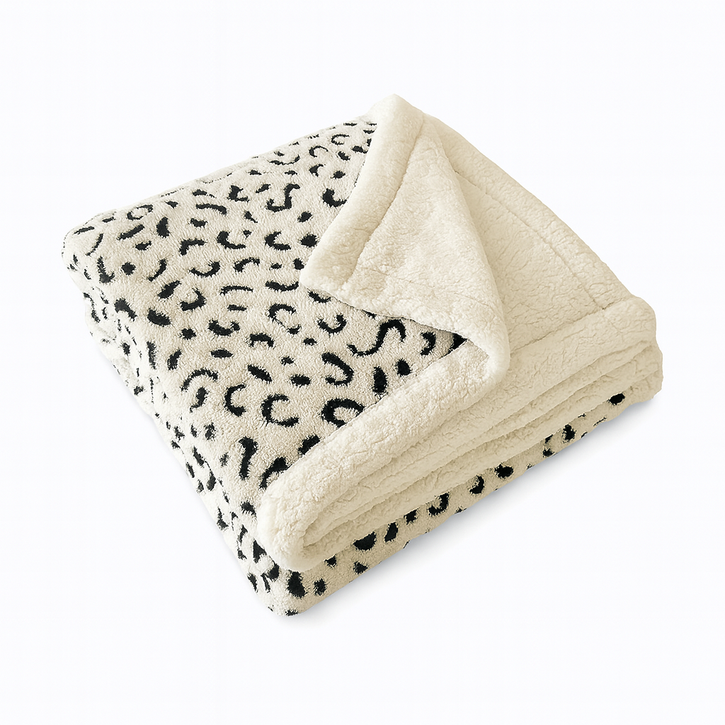 Gruby Ciepły Koc Fleece z Luksusowym Wzorem Lamparta – Idealny do Sypialni i Salonu, Miękki i Przyjemny w Dotyku