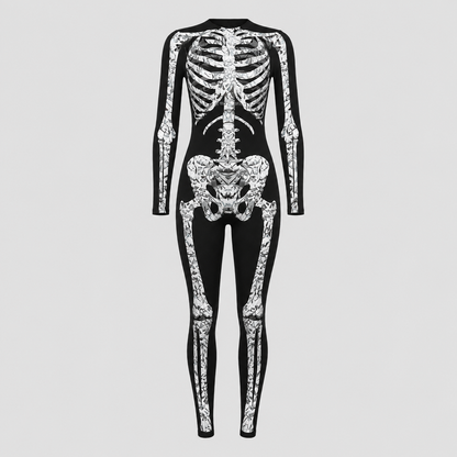 Kombinezon szkielet dla dorosłych na Halloween w kolorze czarnym, wzór Kości 1
