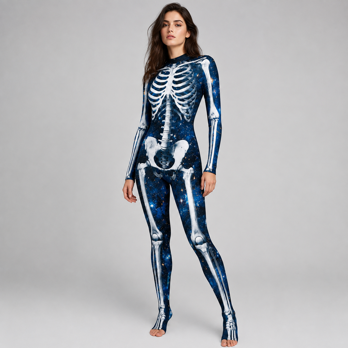 Kostium szkieleta na Halloween – widok z przodu i tyłu