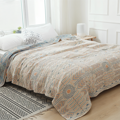 Ciepły Koc Bawełniany 150x200 cm, Odwracalny Pled Boho w Stylu Geometricznym, Idealny na Wszystkie Pory Roku 4