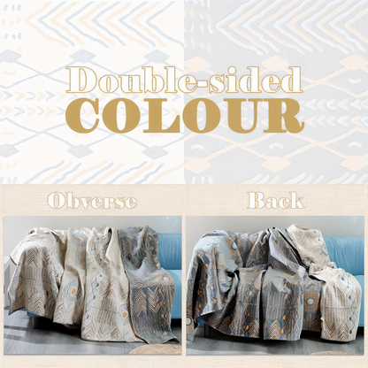 Ciepły Koc Bawełniany 150x200 cm, Odwracalny Pled Boho w Stylu Geometricznym, Idealny na Wszystkie Pory Roku 7