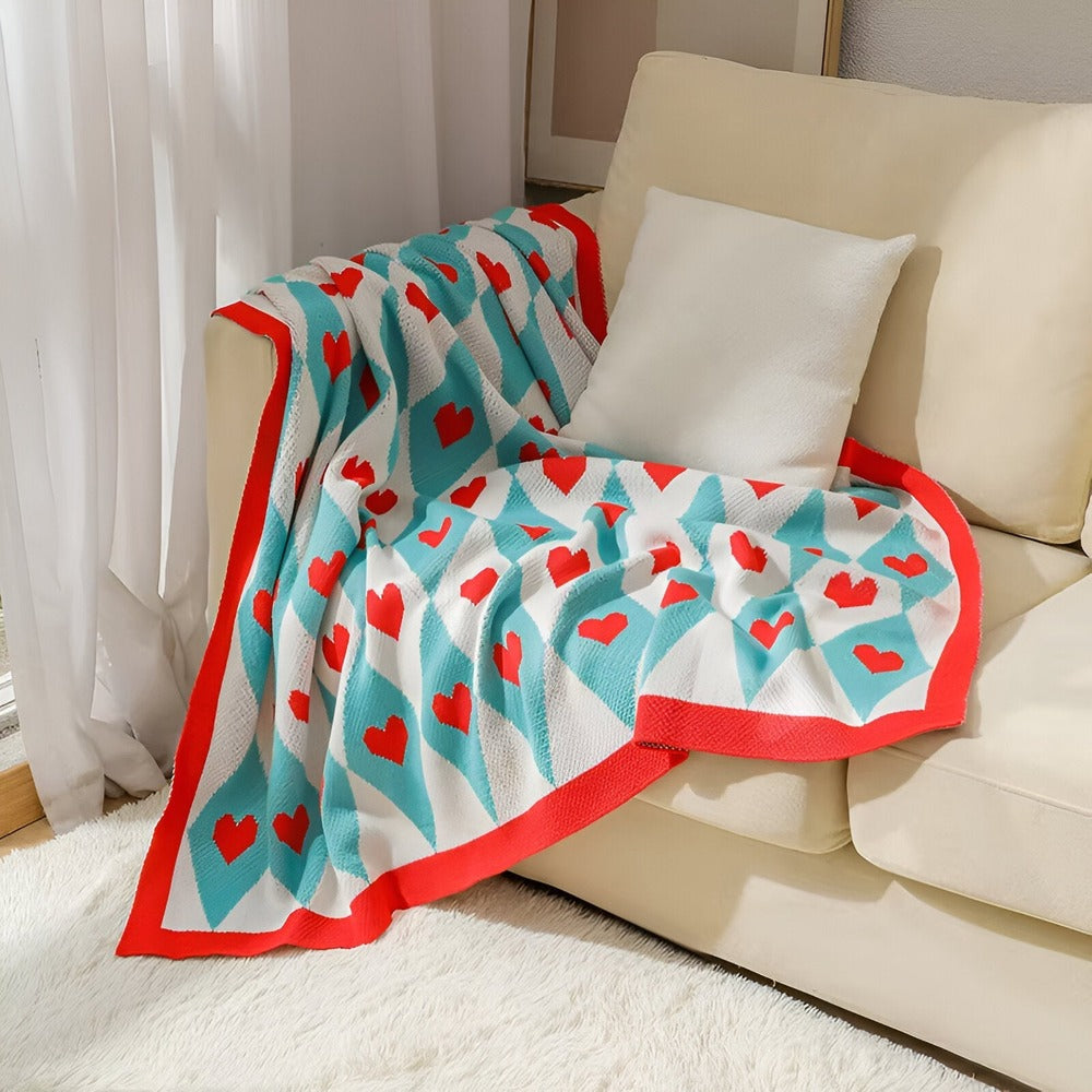 Ciepły Koc Fleece z Wzorem Serc 130x150 cm – Miękka Narzuta z Poliesteru i Bawełny do Użytku Całorocznego 7