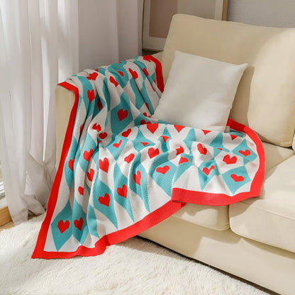 Ciepły Koc Fleece z Wzorem Serc 130x150 cm – Miękka Narzuta z Poliesteru i Bawełny do Użytku Całorocznego 7