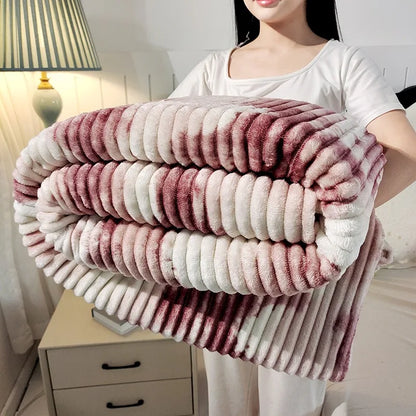 Ciepły Koc z Flaneli w Paski, Miękki Narzut na Sofę, Idealny do Drzemki, 150x200 cm 5