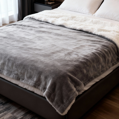 Koc polarowy king size w kolorze szarym – widok ogólny