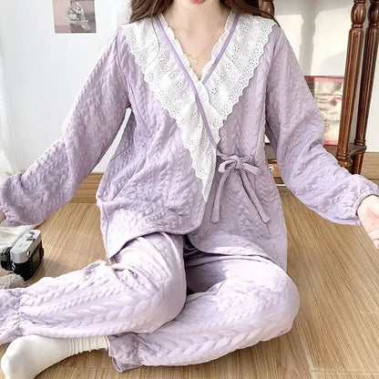 Cudna Młodych Mam Zestaw Piżamy Poporodowej – Wygodny Dekolt V dla Relaksu i Komfortu [piżama poporodowa] 7