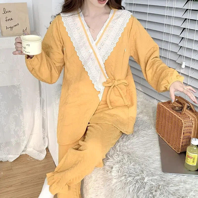 Cudna Młodych Mam Zestaw Piżamy Poporodowej – Wygodny Dekolt V dla Relaksu i Komfortu [piżama poporodowa] 8