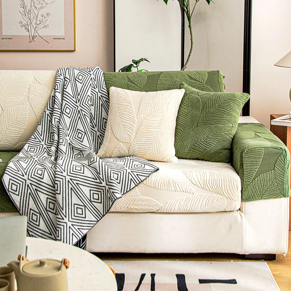 Czarna Elegancka Narzuta na Sofę – Stylowy Żakardowy Design z Motywem Liści, Ochrona Mebli, Łatwa Pielęgnacja [narzuta na sofę] 6