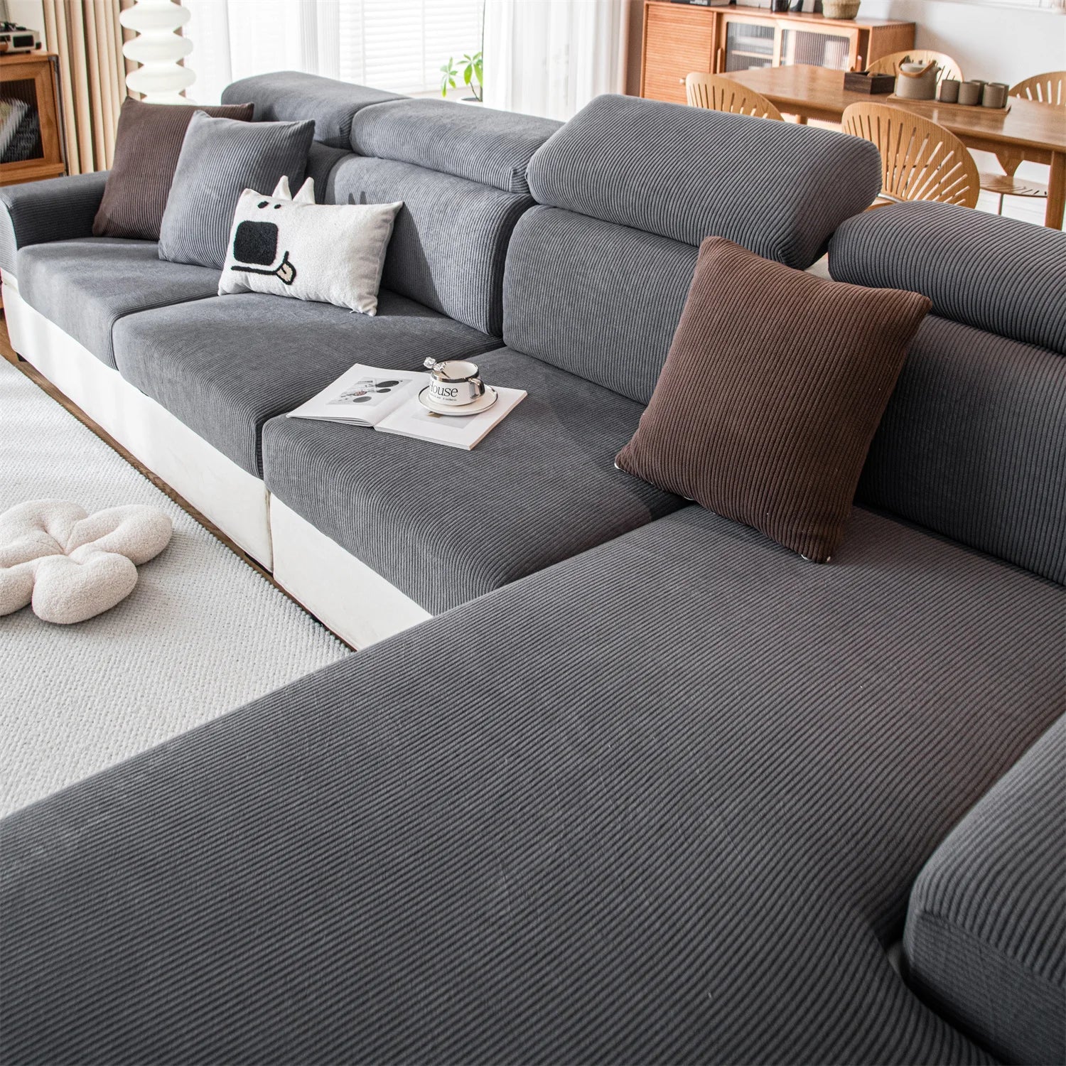 Czarny Sztruksowy Narzuta na Sofę – Rozciągliwy Materiał, Stylowy Design i Ochrona przed Zarysowaniami [narzuta na sofę] 0