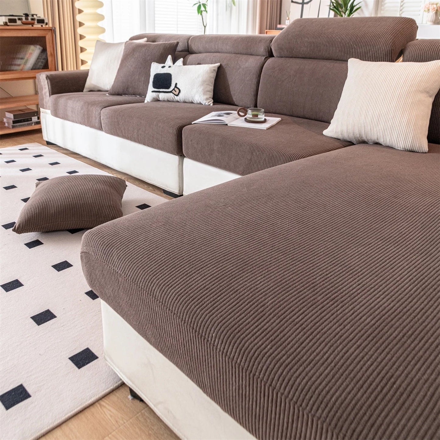 Czarny Sztruksowy Narzuta na Sofę – Rozciągliwy Materiał, Stylowy Design i Ochrona przed Zarysowaniami [narzuta na sofę] 1