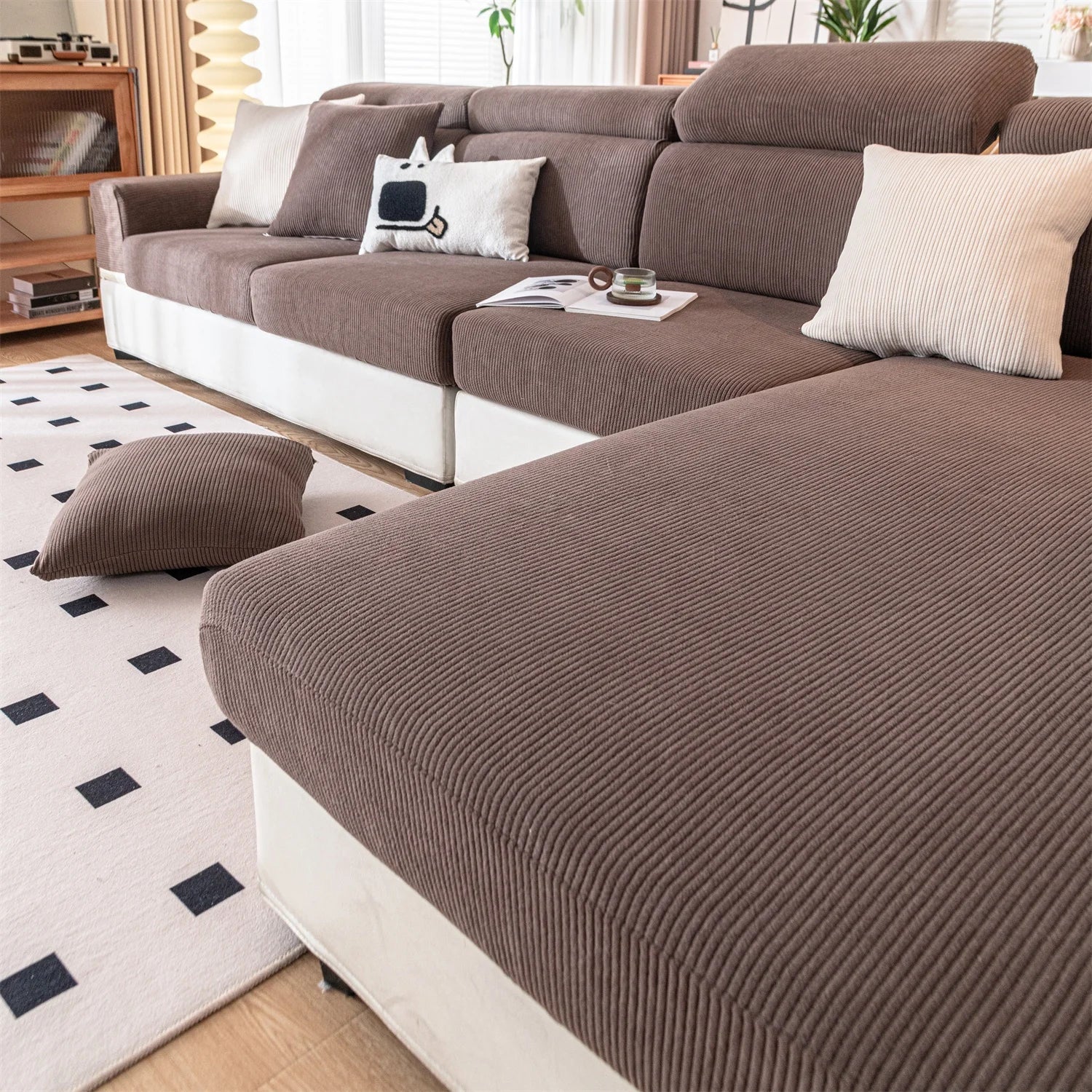 Czarny Sztruksowy Narzuta na Sofę – Rozciągliwy Materiał, Stylowy Design i Ochrona przed Zarysowaniami [narzuta na sofę] 1