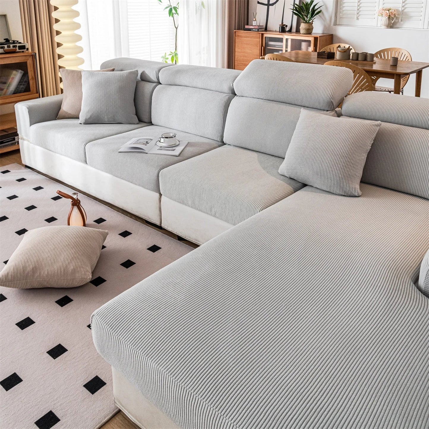 Czarny Sztruksowy Narzuta na Sofę – Rozciągliwy Materiał, Stylowy Design i Ochrona przed Zarysowaniami [narzuta na sofę] 2