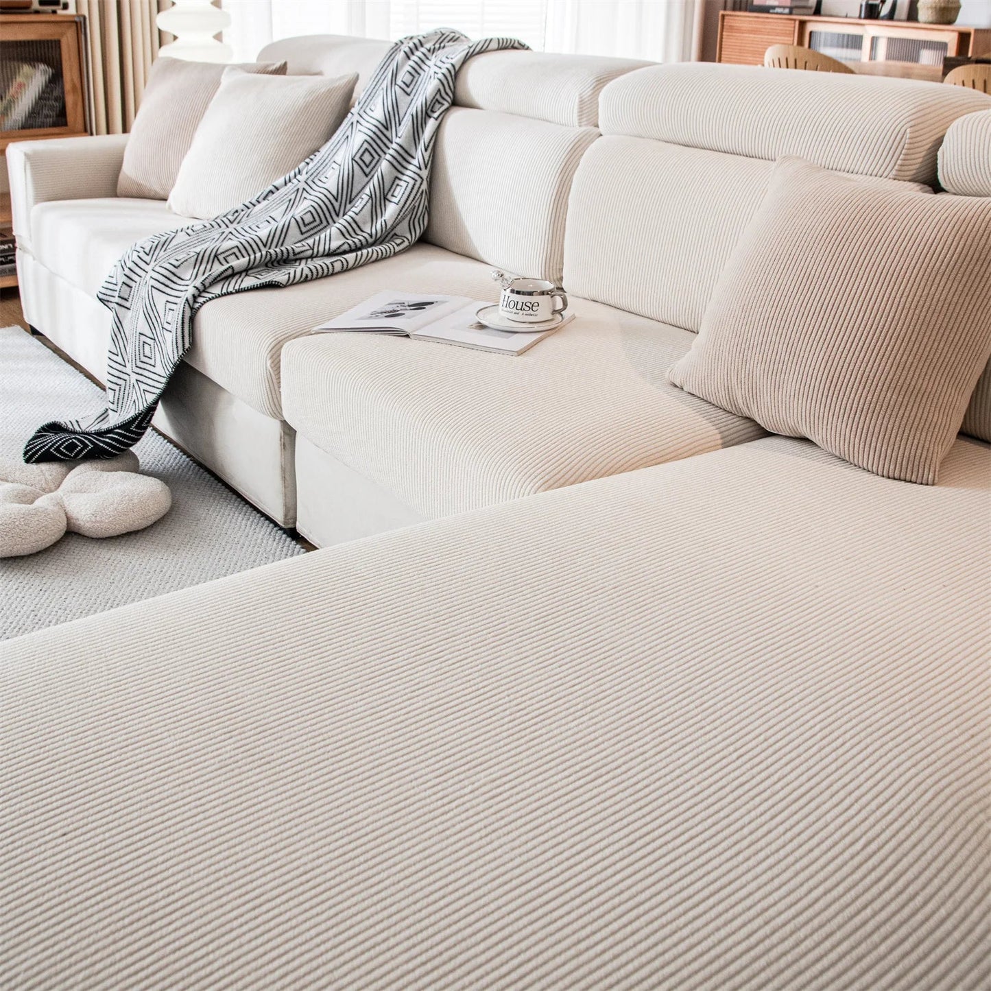 Czarny Sztruksowy Narzuta na Sofę – Rozciągliwy Materiał, Stylowy Design i Ochrona przed Zarysowaniami [narzuta na sofę] 9